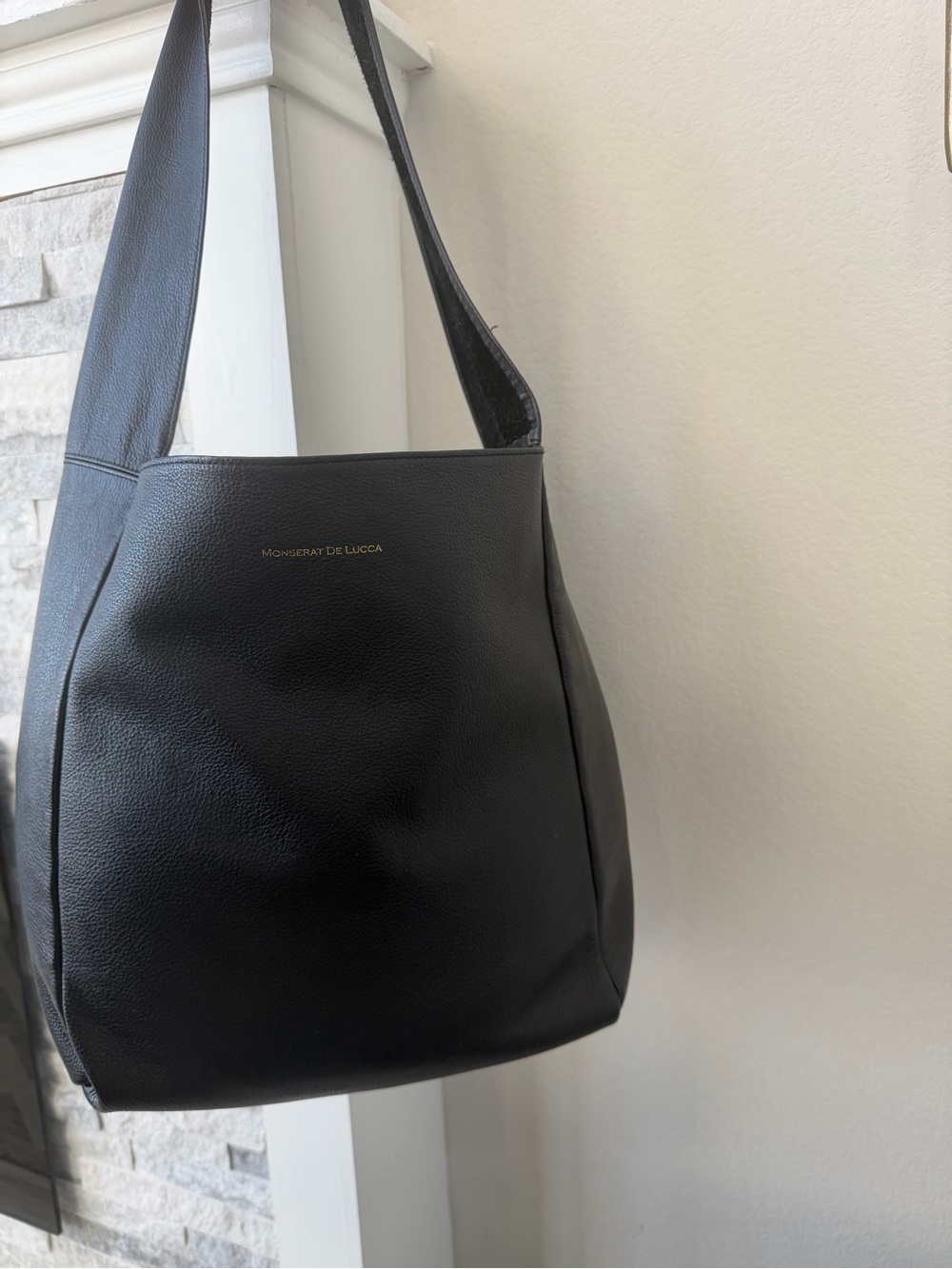 Monserat De Lucca 100% Cow Leather Black Hobo Shoulder Bag Large Slouchy Tote